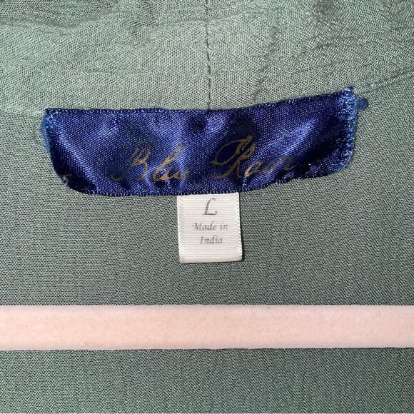 Blue Rain Cardigan L Gauzy Green Bell Sleeve Embroidered Open Front - Picture 4 of 10